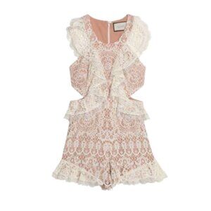 Alexis Cut Out Lace Playsuit Romper Womens Small White Sleeveless Shorts Crew